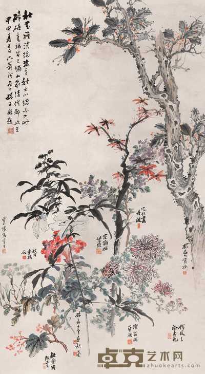 钱松嵒等 杂花图 立轴 145×81cm